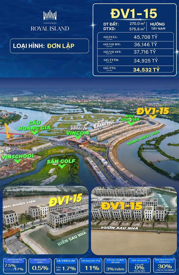 Đơn lập đảo vua đv1  15 sở hữu vị trí đẹp view sông tự nhiên, có sân vườn sau nhà