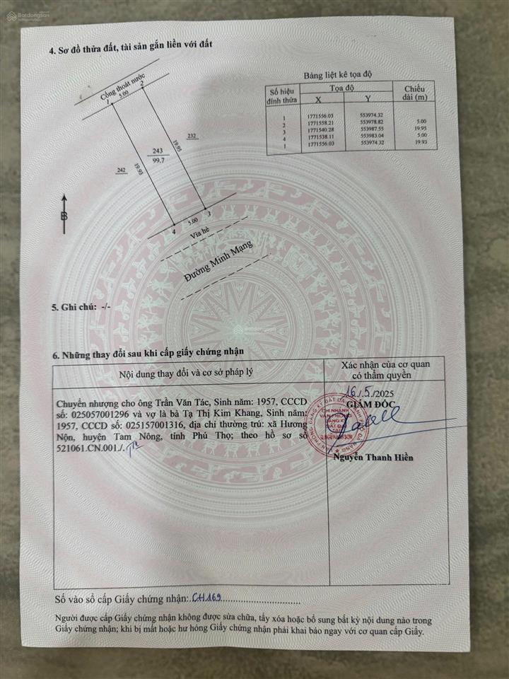Bán đất minh mạng gần biển ngang 10m