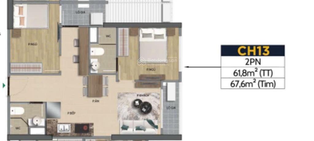 Chỉ 4,3tỷ sở hữu ngay căn 2pn 68m2