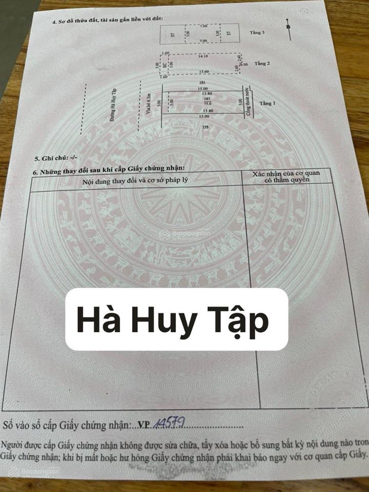 Bán nhà 3 mê mt đường hà huy tập, thanh khê, 75m2, 13.9 tỷ tl