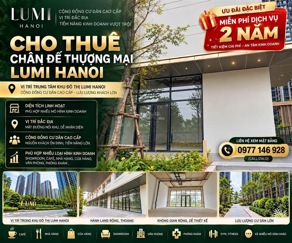 Cho thuê chân đế thương mại lumi hanoi miễn phí dịch vụ 2 năm