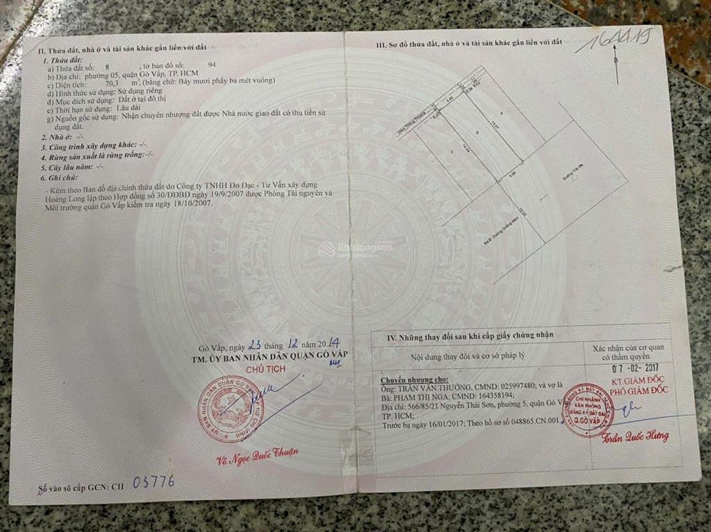 Cc bán nhà hxh 12m 80/dương quảng hàm, dt 5x15m, cn 70,3m2 đất, gpxd 6 tầng, giá 10,5 tỷ 0919 818 ***