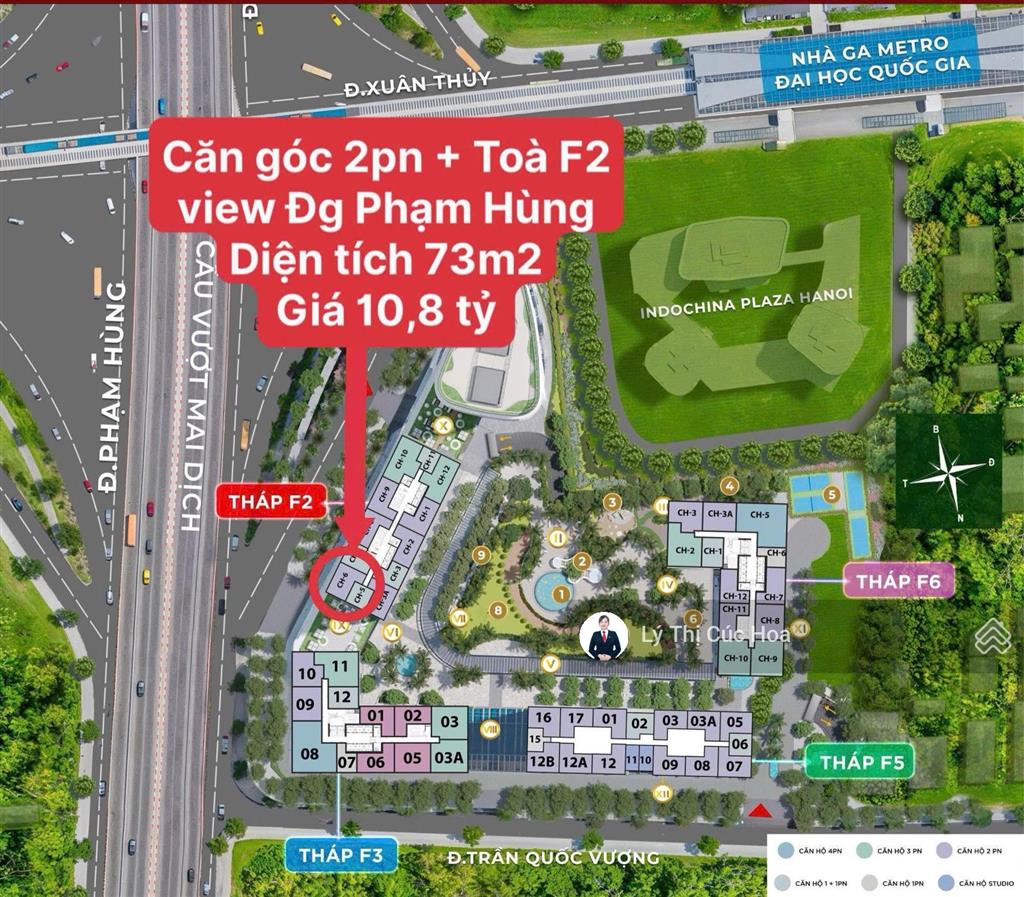 Góc chuyển nhượng giá tốt 2pn giá 10,8 tỷ dt 75m2, tầng cao, ngã tư phạm hùng, sun feliza cầu giấy