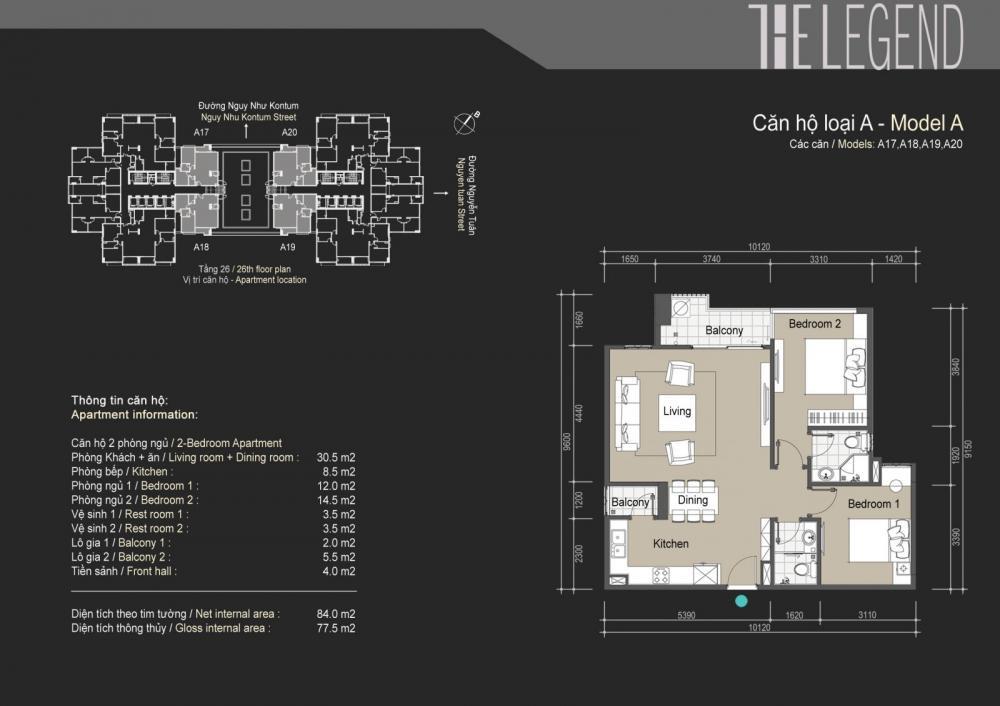 Bán cắt lỗ 300tr! căn hộ 2 ngủ 2 vệ sinh tại the legend hướng tây bắc  đông bắc giá 8.x tỷ bao phí