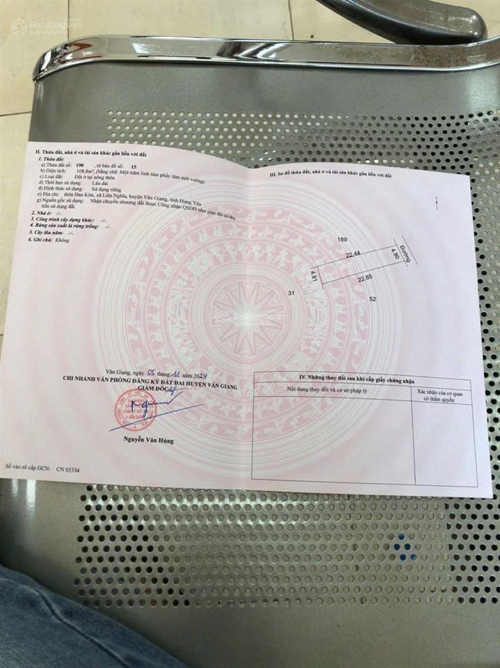 Chính chủ bán nhanh 109m full thổ cư đan kim, văn giang, ô tô chạy quanh, nở hậu, tiềm năng cao