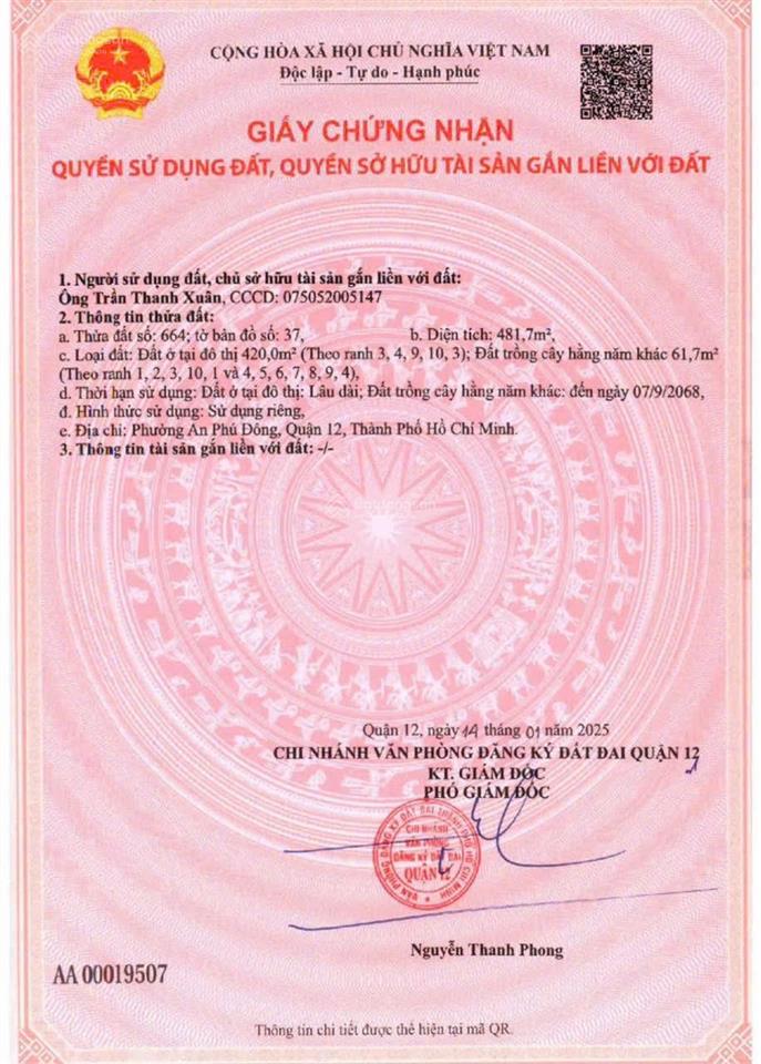 Mặt tiền sông sài gòn quận 12 dt 9,3x50 420m2 giá 31 tỷ thương lượng