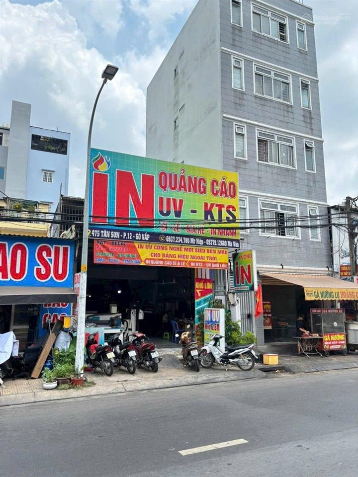 Mặt tiền tân sơn, p.12, gò vấp dt 6m x 25m. sổ cn 122.5m2 cho thuê 20 triệu/tháng. giá 18 tỷ tl