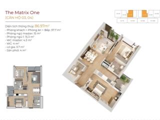 Bán gấp căn hộ 88m2, 2pn tại the matrix one, cửa tn, ban công đb, full đồ đẹp. giá 9,99 tỷ