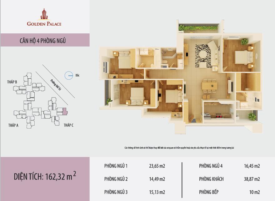 Cần bán gấp căn hộ tầng cao 162m2, cửa nam, ban công bắc  đông, 4pn, 3wc golden palace, 14,5 tỷ