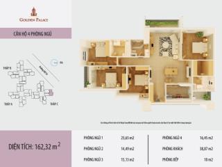 Cần bán gấp căn hộ tầng cao 162m2, cửa nam, ban công bắc  đông, 4pn, 3wc golden palace, 14,5 tỷ