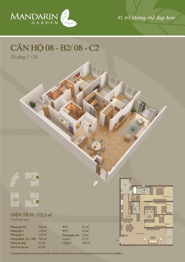 Mandarin tòa b  172m2. thiết kế 3+1 ngủ, 2 wc ban công đông bắc. giá 20,9 tỷ.  0962 636 ***