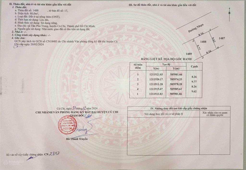 Tôi cần bán lô đất 100m2 giá 1tỷ790 ngay khu công nghiệp tân phú trung huyện củ chi sổ hồng riêng