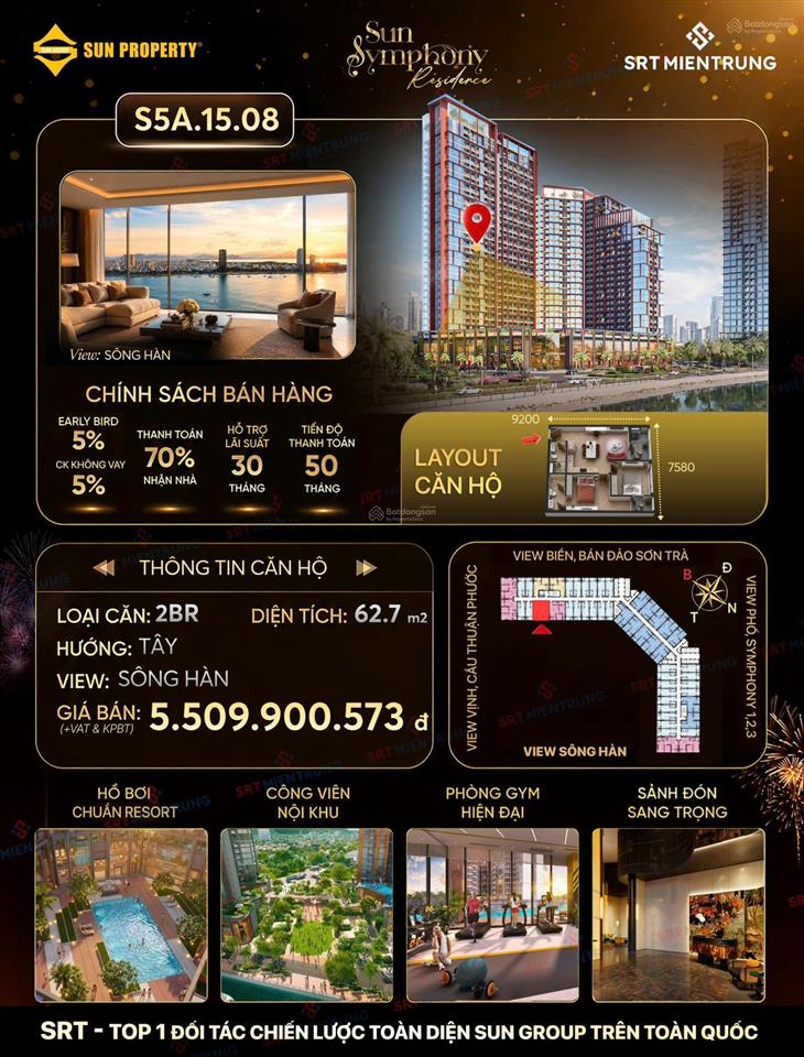 Quỹ căn đẹp!!! 2pn symphony 5 đà nẵng | view sông hàn  pháo hoa | giá sau ck chỉ hơn 4 tỷ