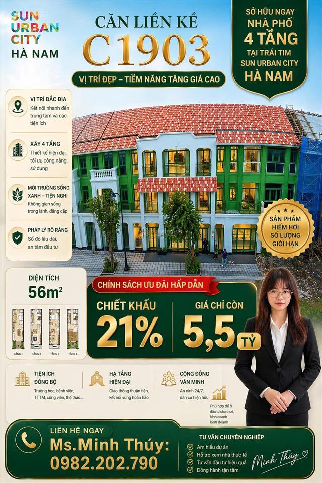 Đón sóng hạ tầng! liền kề c1903  giá 5.5 tỷ  tốt nhất trung tâm sun urban city  view công viên
