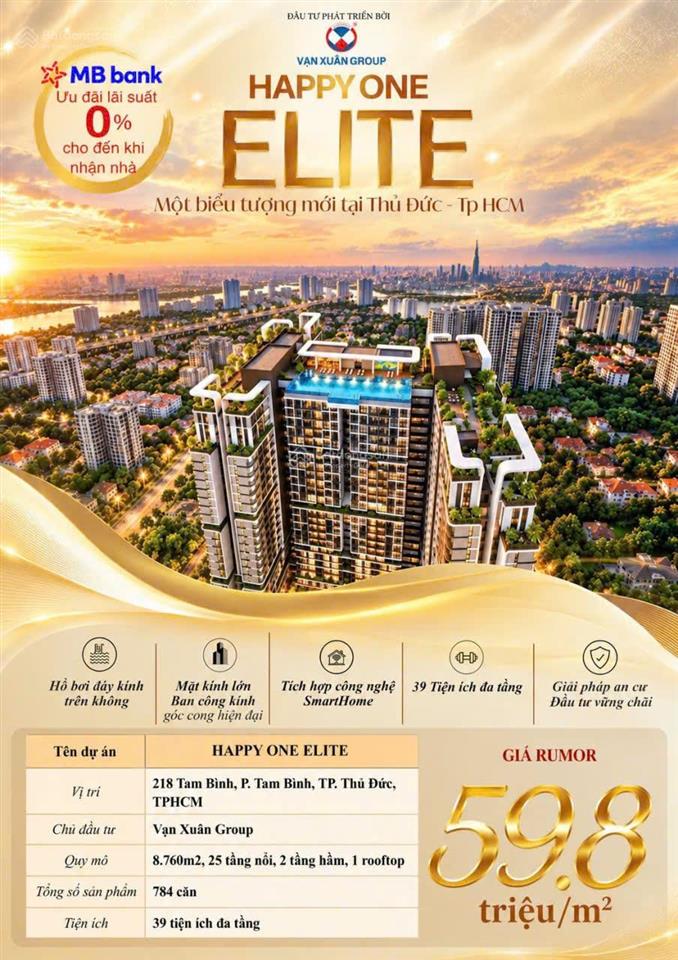 Sở hữu căn hộ happy one elite tại tam bình, tp. thủ đức giá 59,8tr/m2  booking 50 triệu