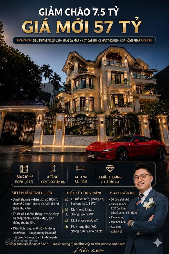Hàm cá mập đại kim  chính chủ biệt thự  diện tích 210m2  lô góc 3 mặt thoáng  giá 57 tỷ tl