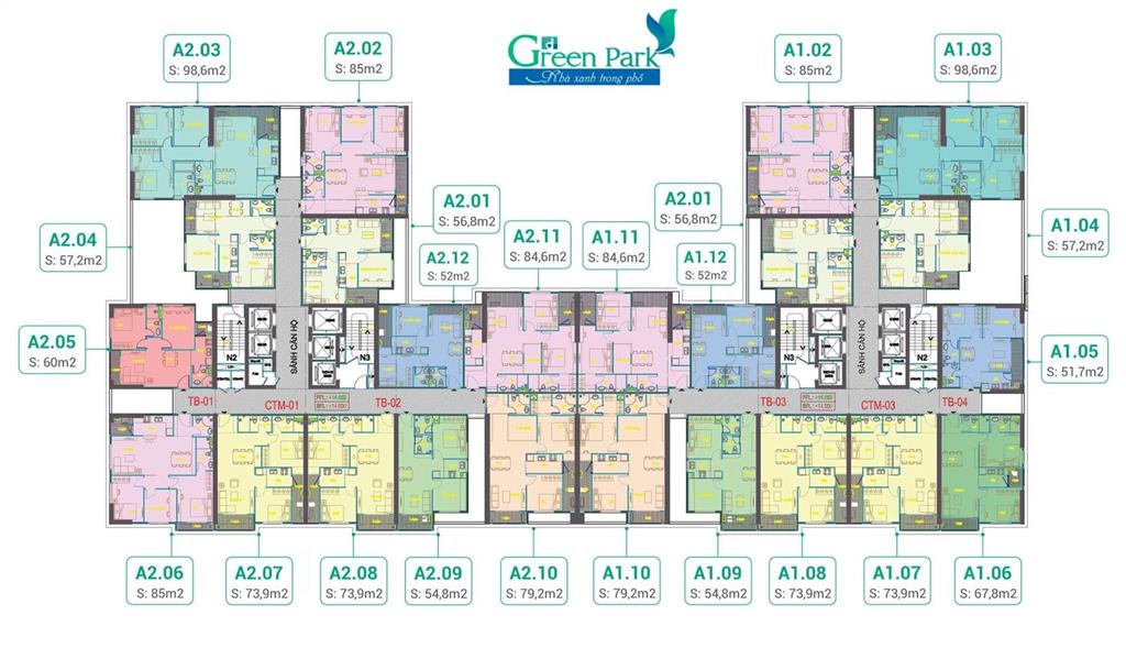 Bán căn hộ cc view đẹp tại green park trần thủ độ, 5,1 tỷ, 53m2
