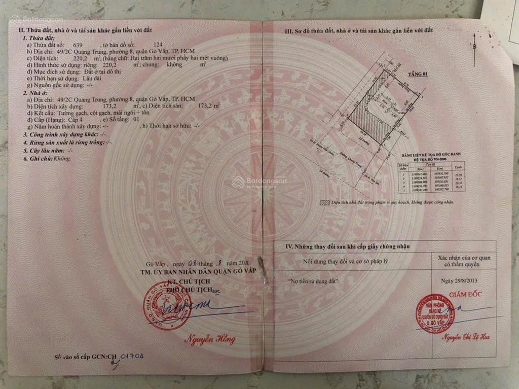 Bán nhà 1180 quang trung, dt 16x25m đang cho highland thuê 160tr/tháng