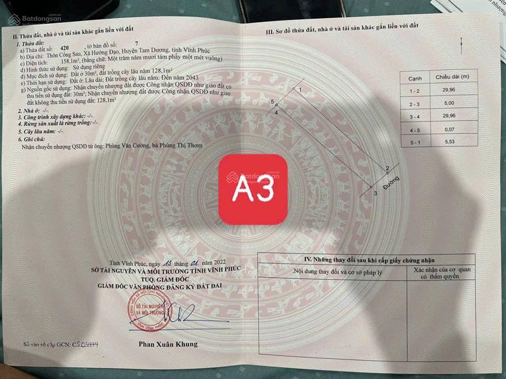 Bán đất chính chủ kcn tam dương
