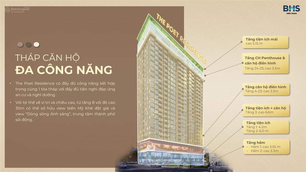 Căn hộ biển mỹ khê 1pn + 1 dự kiến chỉ 4,2 tỷ dự án the poet residence, cách biển 200m