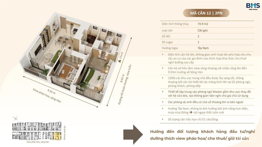 Căn hộ 2pn biển mỹ khê the poet residence, full nội thất liền tường, sổ lâu dài