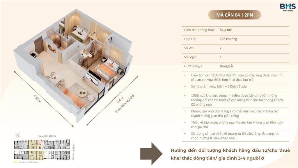 Căn hộ 2pn biển mỹ khê the poet residence, full nội thất liền tường, sổ lâu dài