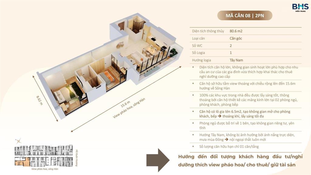 Căn hộ 2pn biển mỹ khê the poet residence, full nội thất liền tường, sổ lâu dài