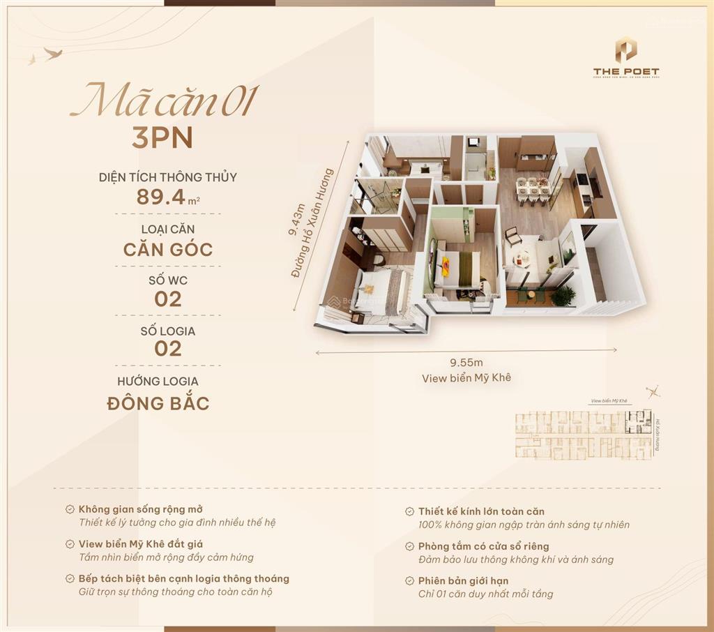 Căn góc 3pn 91m² view biển mỹ khê the poet | full nội thất | giá 8.9 tỷ | sổ lâu dài