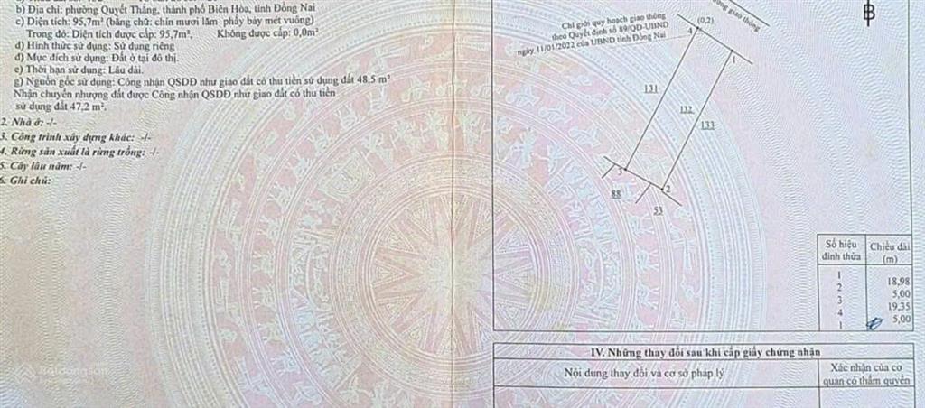 Bán lô đất ngang 5m thổ cư  sổ riêng  p. quyết thắng cũ, dt 95,7m2, 2,9 tỷ,  0906 694 ***