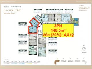 Duy nhất, 1 căn góc 3pn 148,5m2 view golf ciputra. giá 22 tỷ, vay bank chỉ cần vốn 4,8 tỷ ký hđmb.