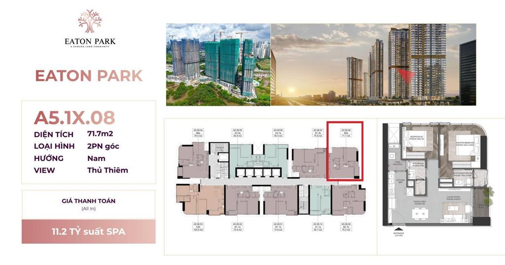Bán nhanh căn hộ eaton park giá tốt 2pn góc view thủ thiêm 71m2 11.2 tỷ suất spa