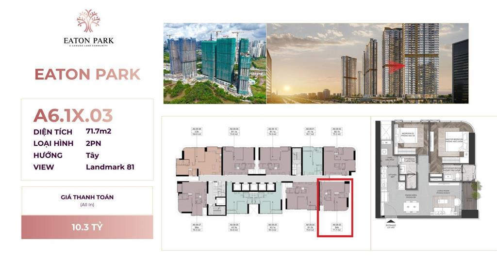 Bán nhanh căn hộ eaton park giá tốt 2pn góc view landmark 81 71m2 10.3 tỷ