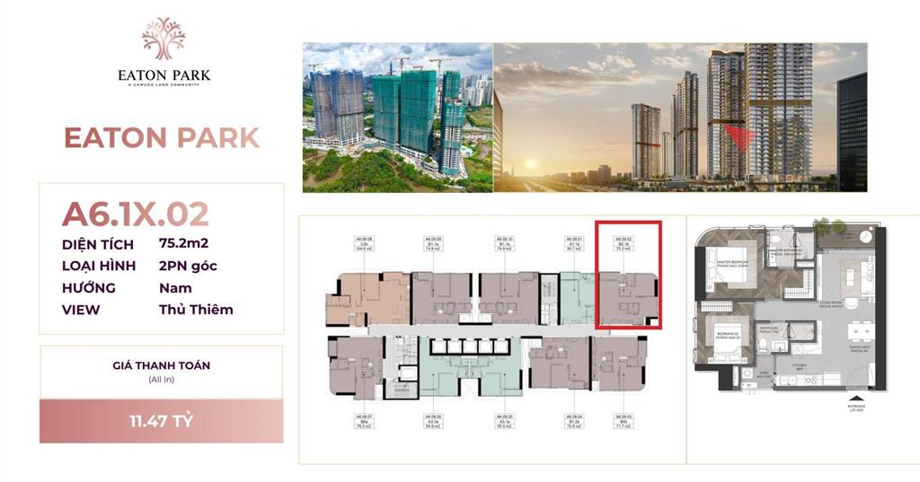 Bán nhanh căn hộ eaton park giá tốt 2pn góc view thủ thiêm 75m² 11,47 tỷ
