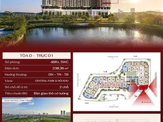Bán căn 238m2 miễn phí 2 chỗ đỗ oto tại khu đô thị cao cấp park city hà đông, hà nội view công viên