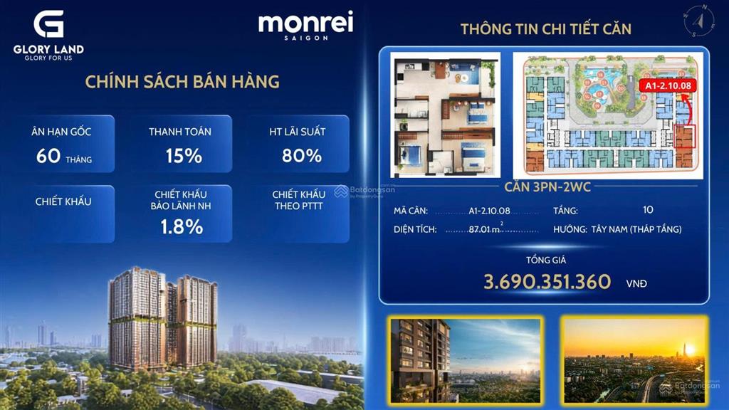 Giỏ hàng độc quyền  đặc quyền 3 phòng ngủ góc rẻ nhất tại monrei saigon
