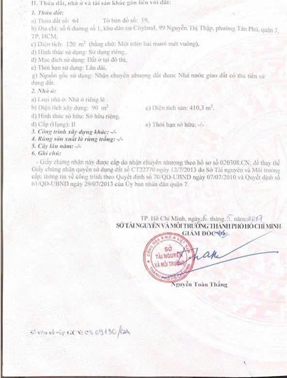 Bán nhà phố mt đường số 1 kdc city land q.7, 120m2, giá 31.5 tỷ,  0901 424 *** a.sơn