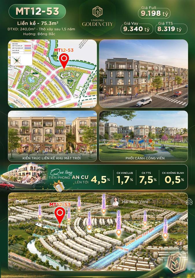Bán liền kề vinhomes golden city dương kinh 75,3m² gần công viên, trường học chỉ từ 8,3 tỷ