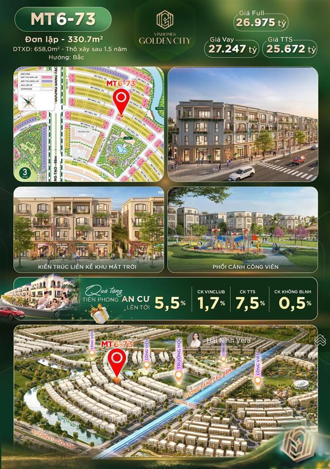 Biệt thự đơn lập vinhomes golden city dương kinh 330,7m² gần công viên 2ha, giá ưu đãi