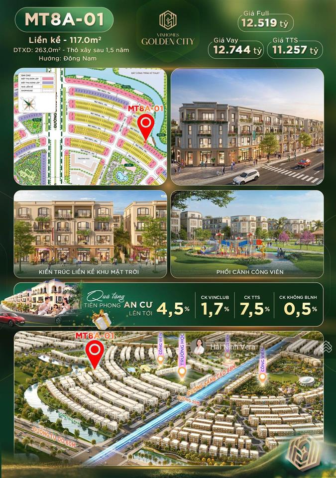 Liền kề vinhomes golden city dương kinh 117m² gần sông sinh thái, hướng đông nam, giá tốt
