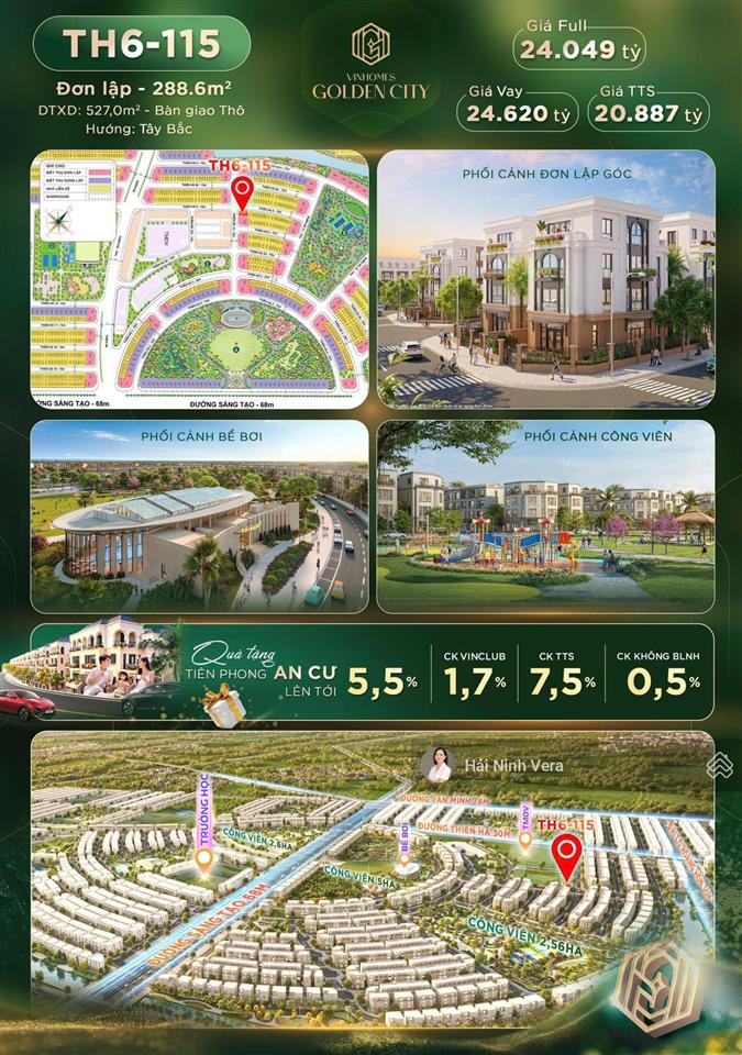 Bán biệt thự đơn lập 288,6m² gần 3 công viên trung tâm giá tốt tại vinhomes golden city dương kinh
