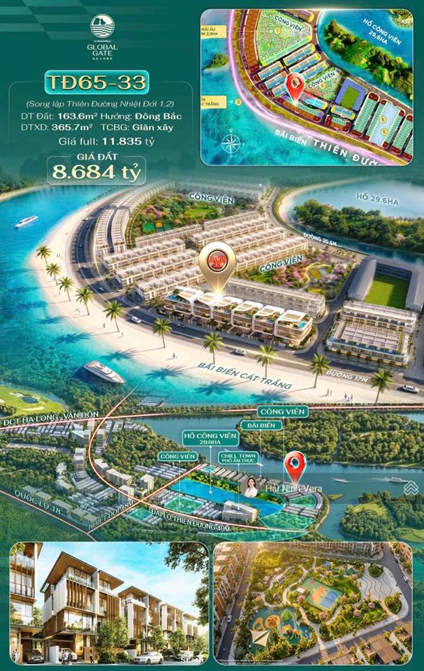 Song lập 163,6m giá đất 8,684 tỷ cạnh công viên gần bãi biển đối diện hồ 29,6ha.