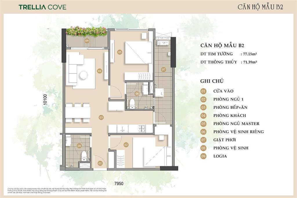 Bán căn hộ 2pn 2wc trellia cove  mizuki park view kênh đào đông nam