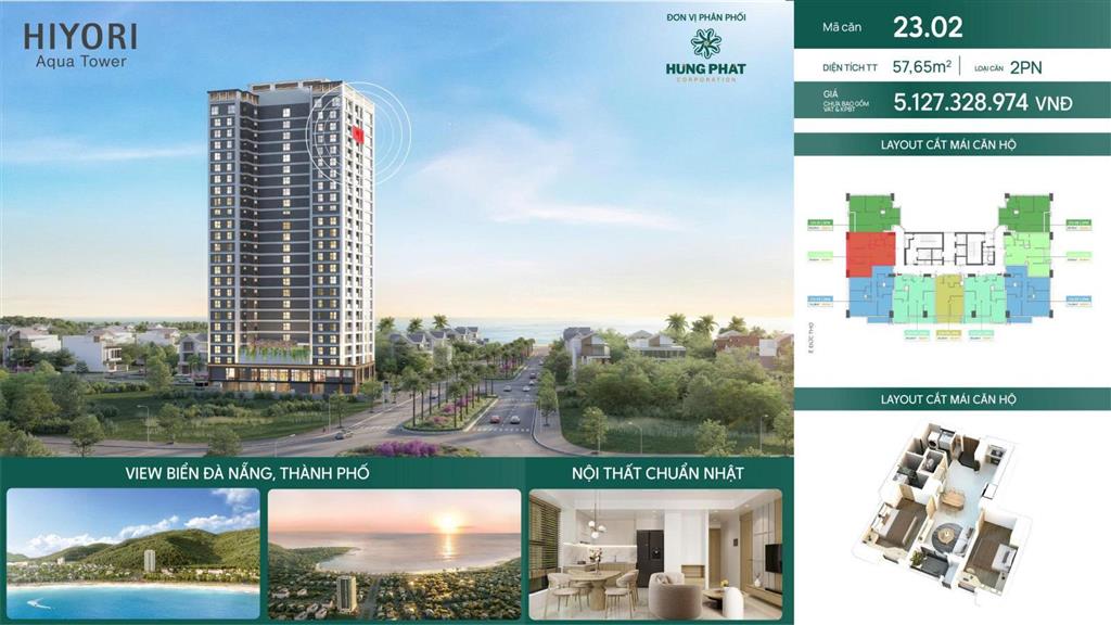Mở bán căn 2pn tầng cao trực diện biển mỹ khê căn 2302 dt 57,65m2 chỉ 5,64 tỷ