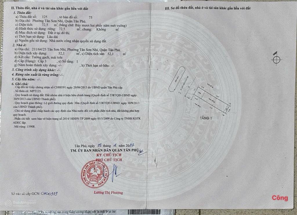 Bán nhà mặt tiền nguyễn thế truyện, tân phú. dt 72,5m2, giá 12,3 tỷ