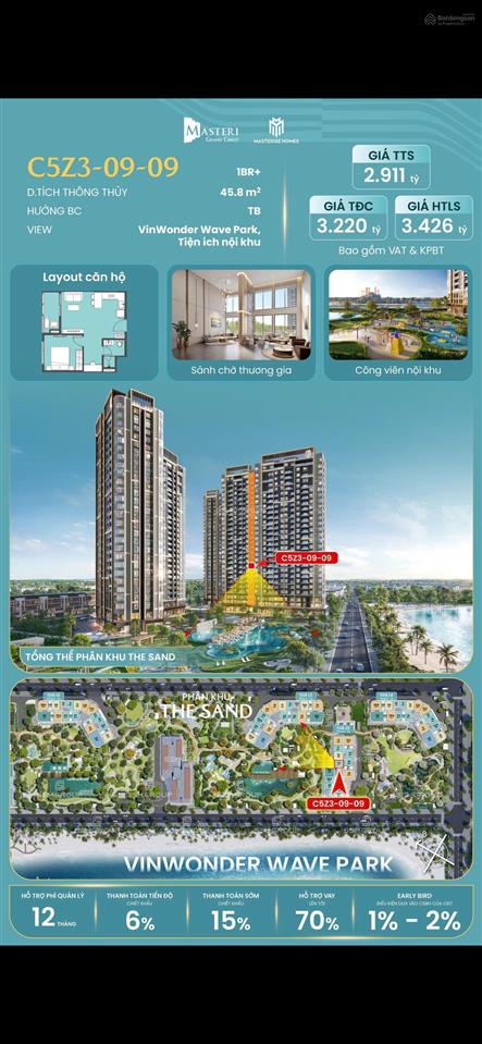 Tôi cần bán căn hộ 1pn + cđt masteri grand coast oceanpark 2 dt 47.6m2 giá 2.8tỷ.  0942 263 ***