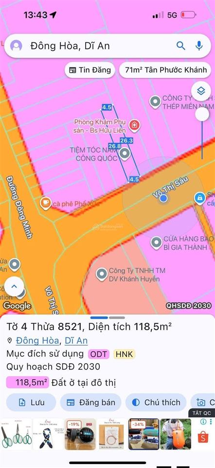 Mặt tiền võ thị sáu đường 12m, vỉa hè 5m trung tâm dĩ an  big c go  tphcm gần big c dĩ an