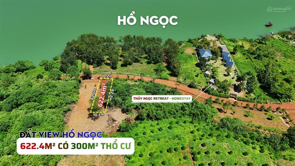 Đất view hồ ngọc bảo lộc  622.4m2 (10 x 62) có sẵn 300m thổ cư, view trực diện hồ, gần homestay