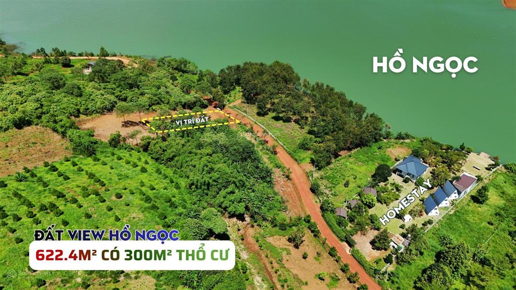 Đất view hồ ngọc bảo lộc  622.4m2 (10 x 62) có sẵn 300m thổ cư, view trực diện hồ, gần homestay