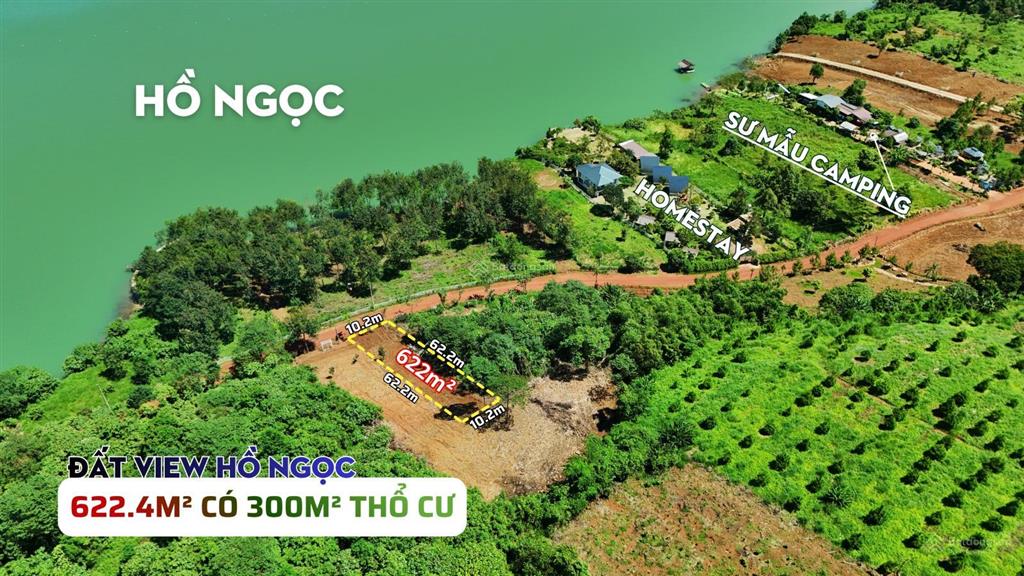 Đất view hồ ngọc bảo lộc  622.4m2 (10 x 62) có sẵn 300m thổ cư, view trực diện hồ, gần homestay