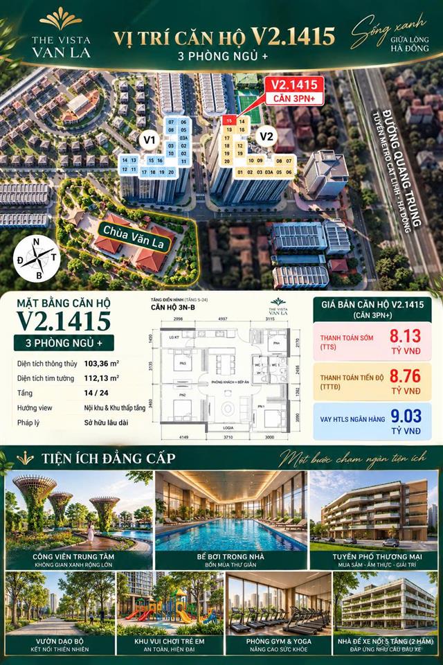 Sở hữu căn hộ 3pn giữa lòng hà đông với giá từ 8 tỷ  vista văn la